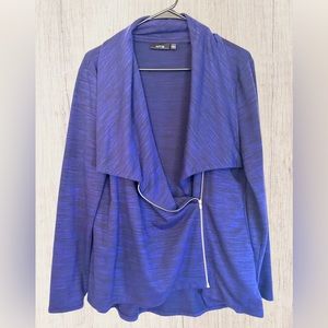 Apt 9 Asymmetrical Purple Blue Black Strip Pattern Jacket Blazer Sz L